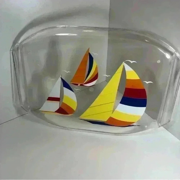Vintage Culver ServeMates clear acrylic serving tray with sailboats and seagulls - Picture 4 of 6